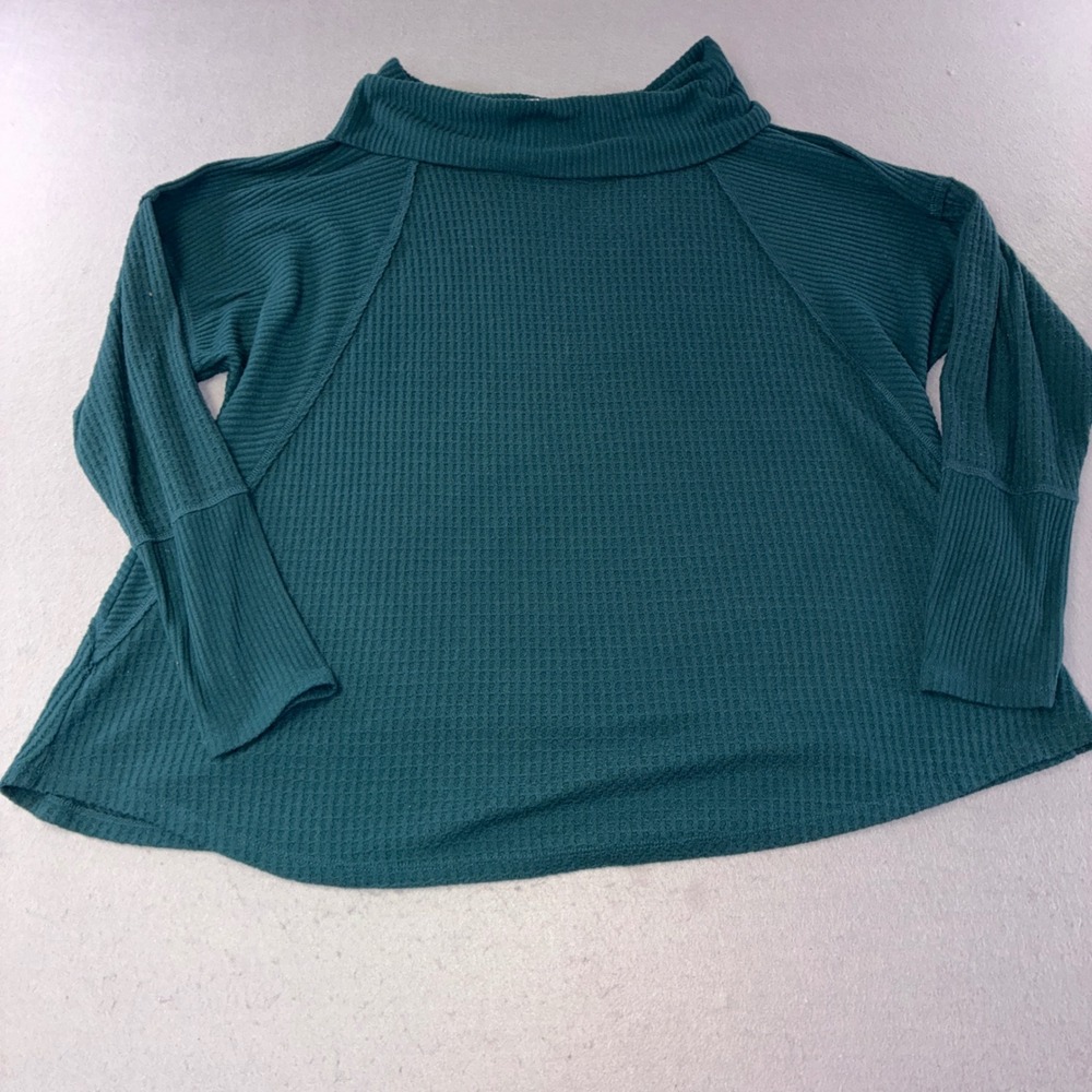 337 Maurices Waffle Knit Cowl Neck Top XXL Teal Raglan Long Sleeve Thermal